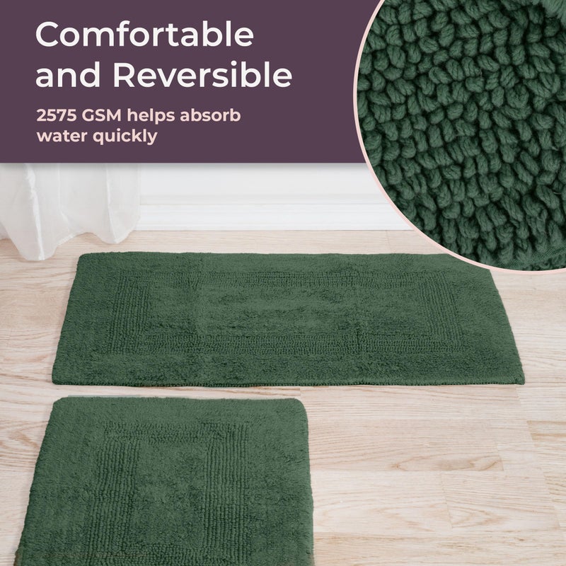 Lavish Home Bathroom Rugs - 2-Piece Cotton Bathroom Mat Set - Machine Washable Bath Mats for Bathroom, Kitchen, or Laundry Room by Lavish Home (Green) - Image 4